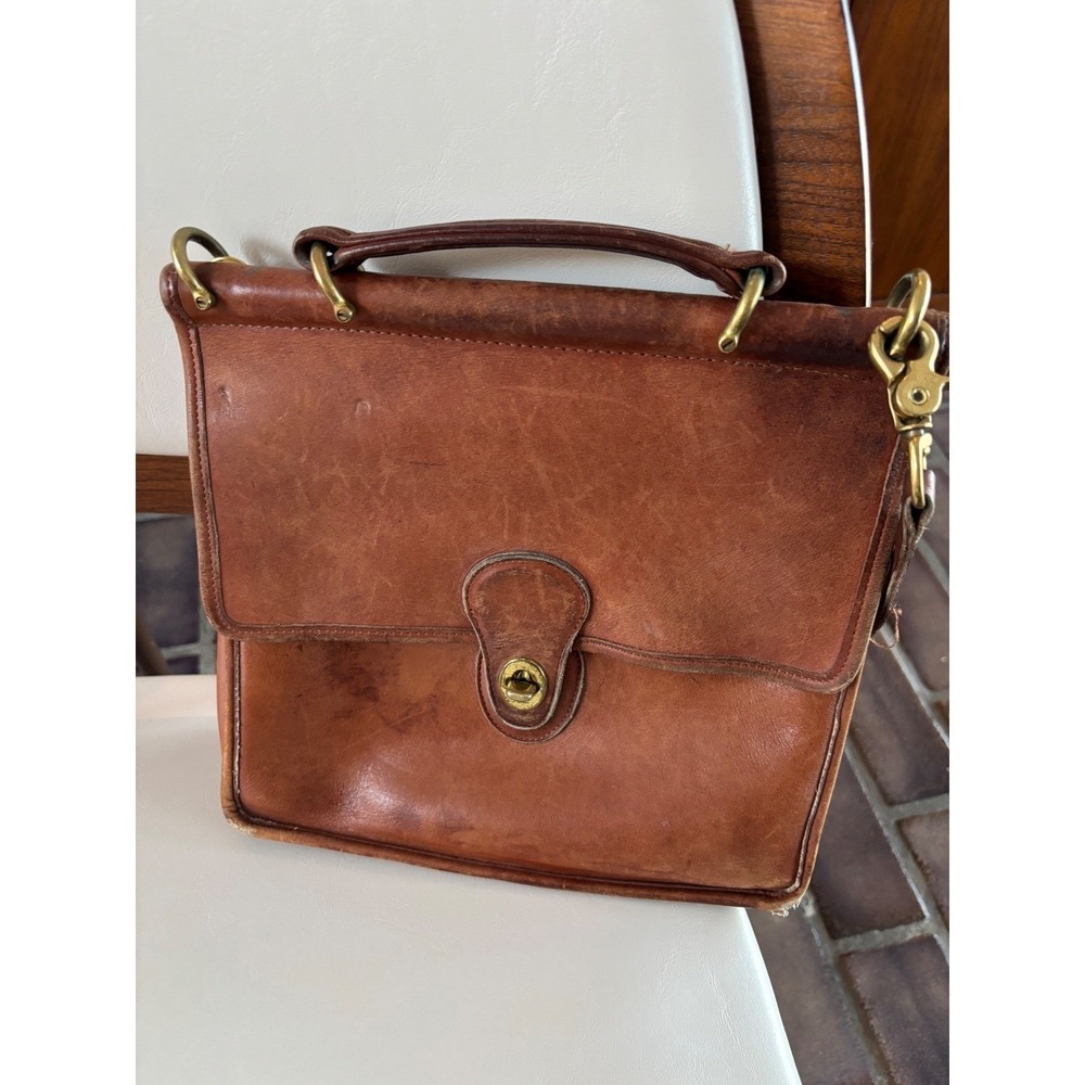 Vintage Coach Leather Turnlock Crossbody Bag Brown Saddle Flap - Picture 8 of 9